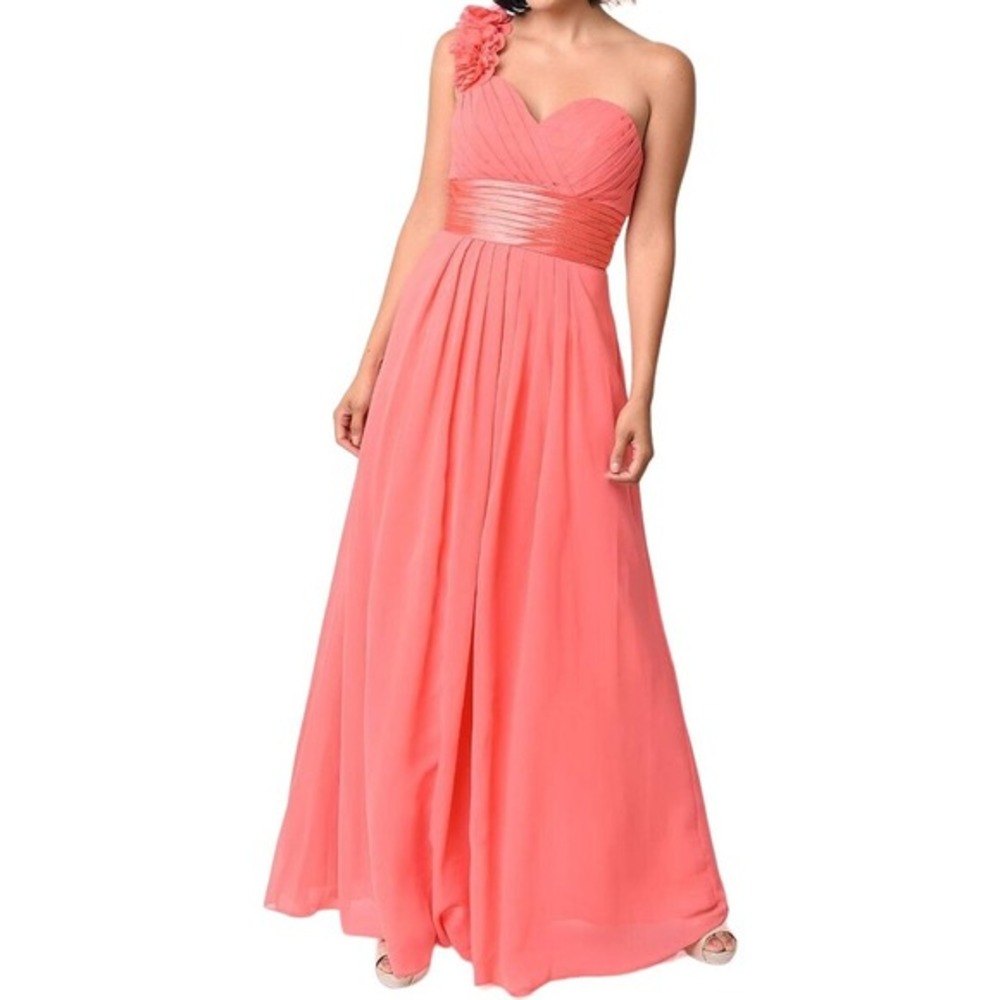Cinderella Divine Womens Fairy Romantic Vibrant Coral Chiffon Maxi Gown M NEW